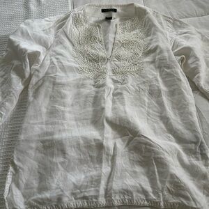 Lauren Ralph Lauren white linen tunic with Embroidered detailing size medium